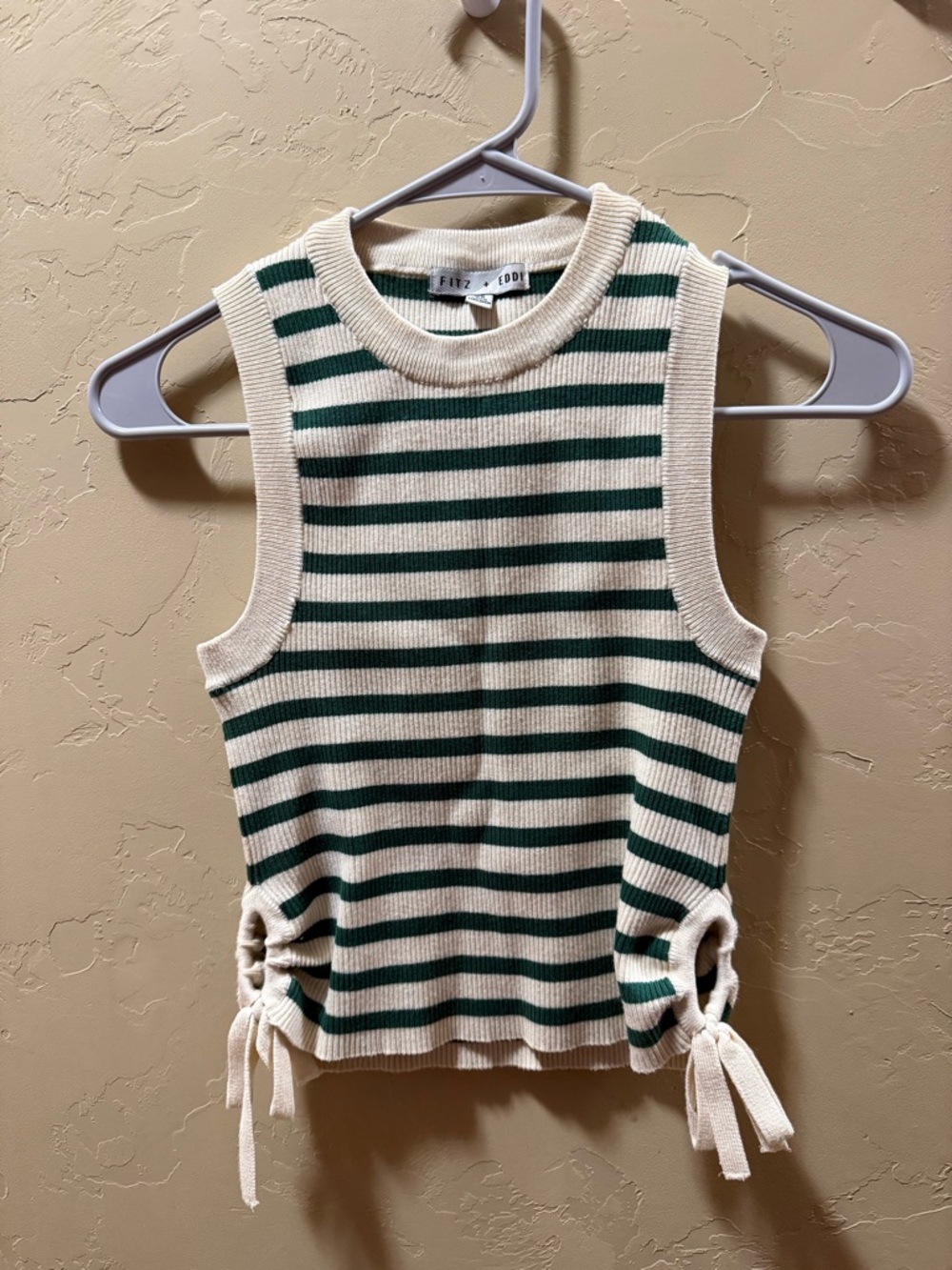 Ribbed Stripe Tank Top in Cream & Green